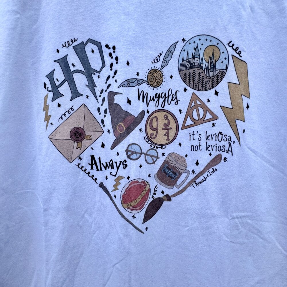 Halloween Tee Shirt HP Wizard Heart Large White Bella Canvas